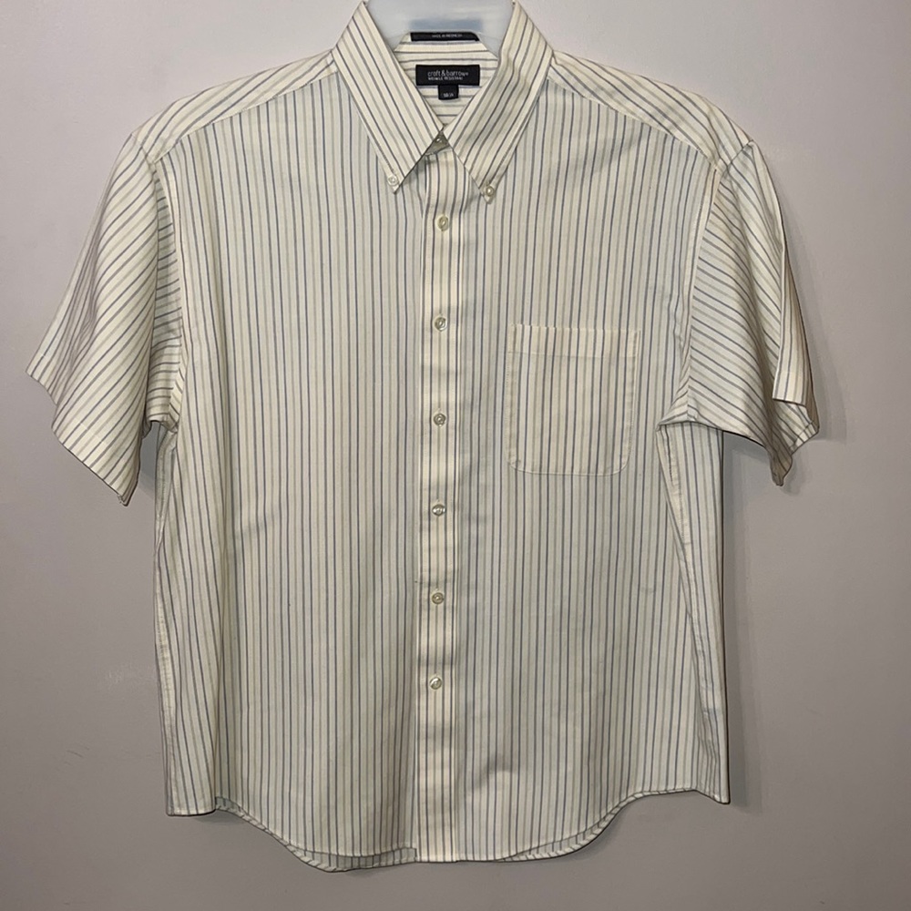 Croft & Barrow, striped pale Yellow with Blue and Beige strips.